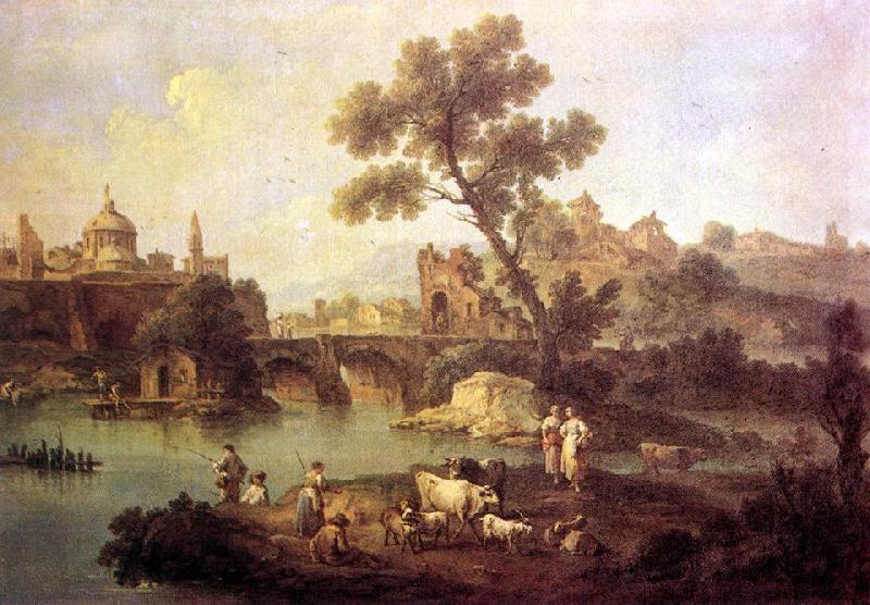 ZAIS, Giuseppe Landscape with River and Bridge oil painting picture